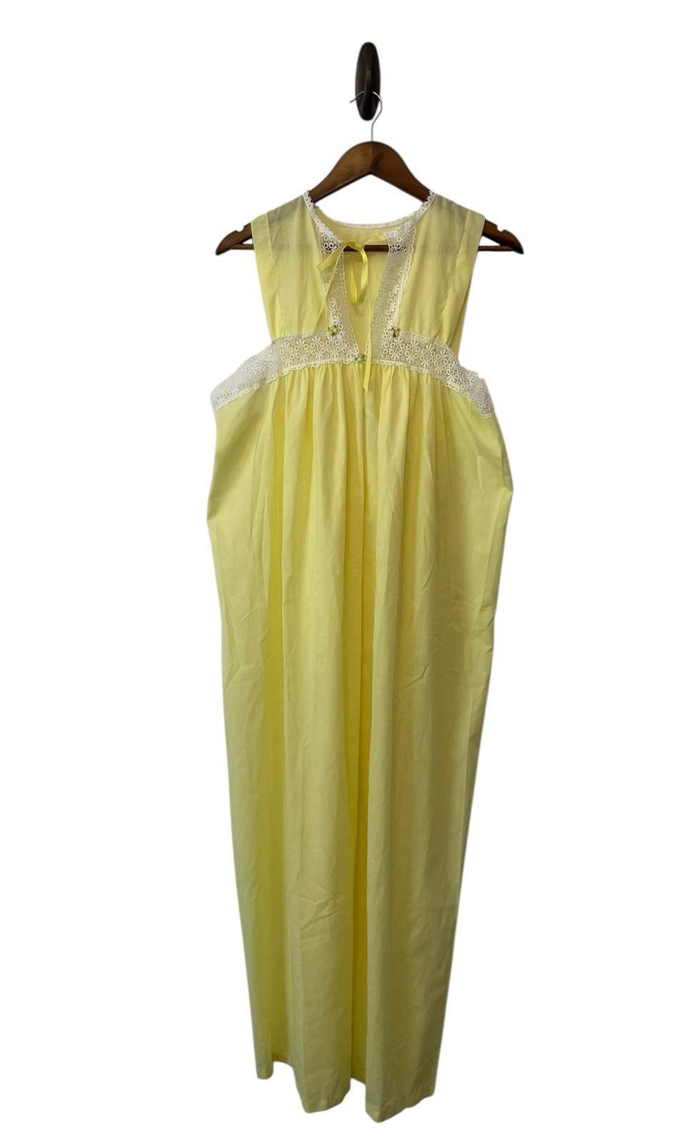 Vintage Lenora Lace Nightgown Long Cosplay Size L Yellow Union Made Sweet Demure