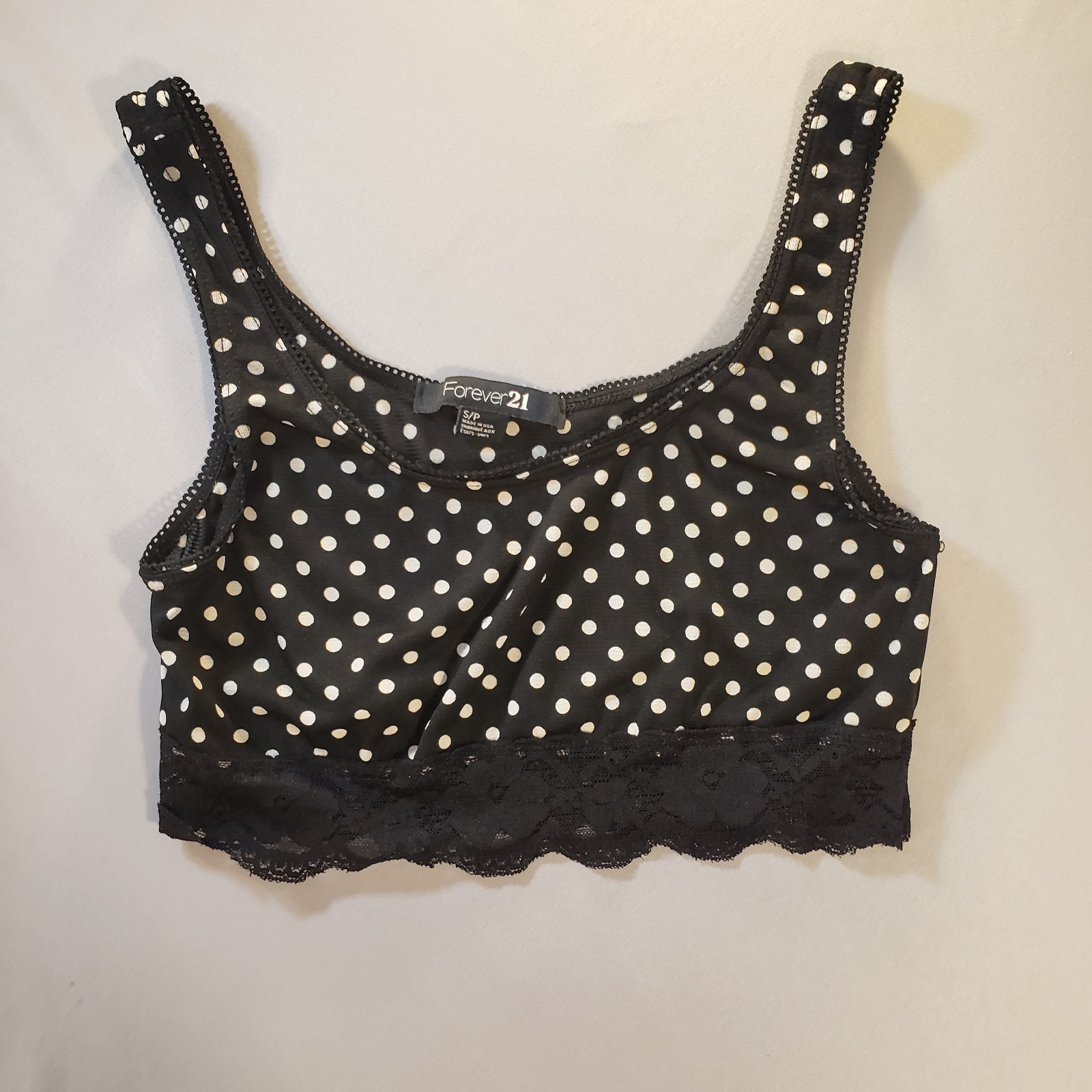Vintage Y2K Forever 21 Women&rsquo;s Junior Polka Dot Cami Bralette Crop Top Small