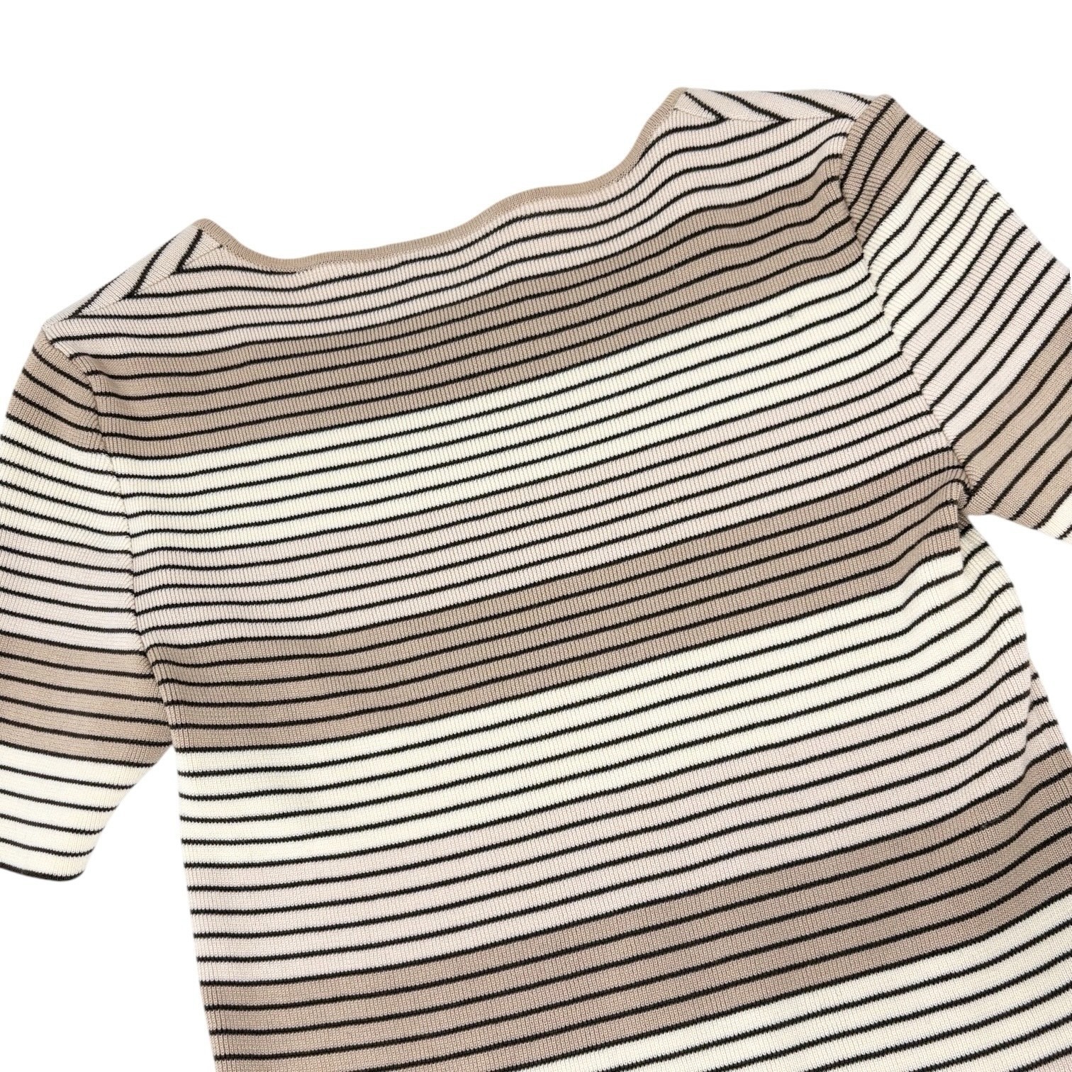 CHANEL Vintage 98P CC Mark Logo Stripe Knit T-shirt Top #36 Beige Brown Pullover