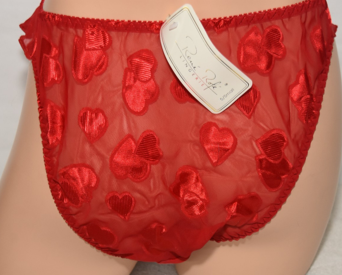 Vtg NWT Rene Rofe See Through Shiny Red Heart Panty Bikini Flutter Sz 5 Small