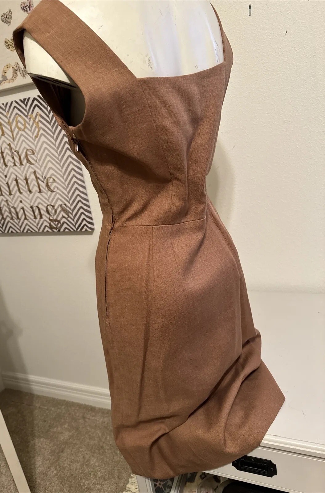 Vtg 50s 1950s Adele Simpson Wiggle tan brown Pencil dress S 4 6 Talon Zipper