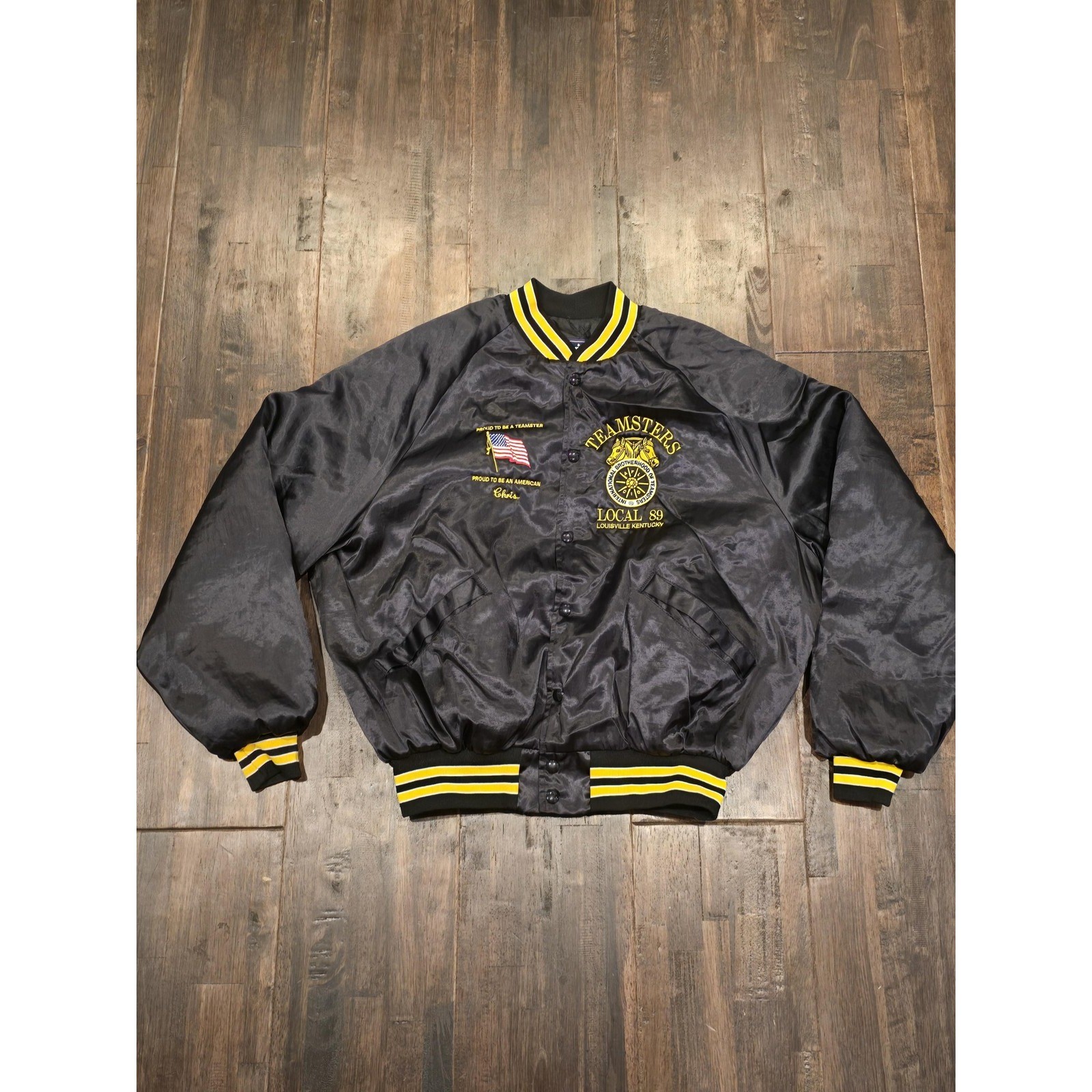 Vintage 90s King Louis Teamsters Varsity Jacket Mens XL Black Louisville KY USA