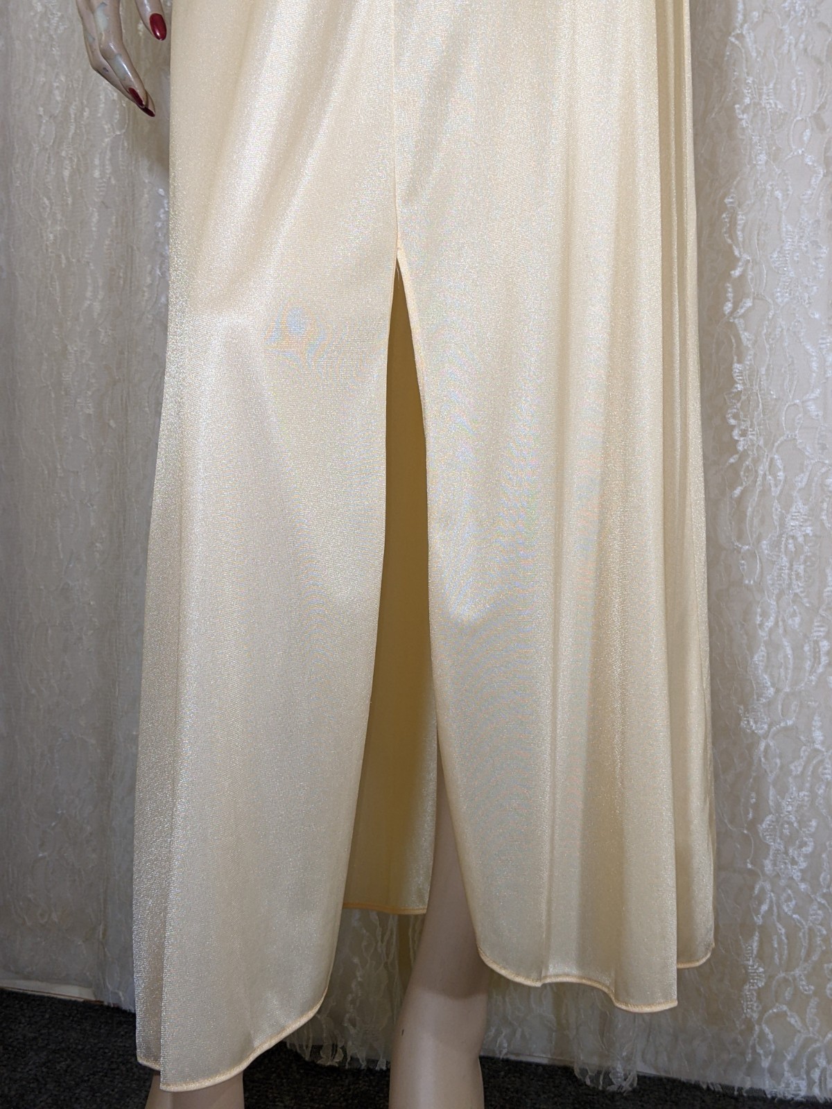 VTG Sparkling Nylon Double Straps Lace Lingerie Slit Open Slip Dress Nightgown S