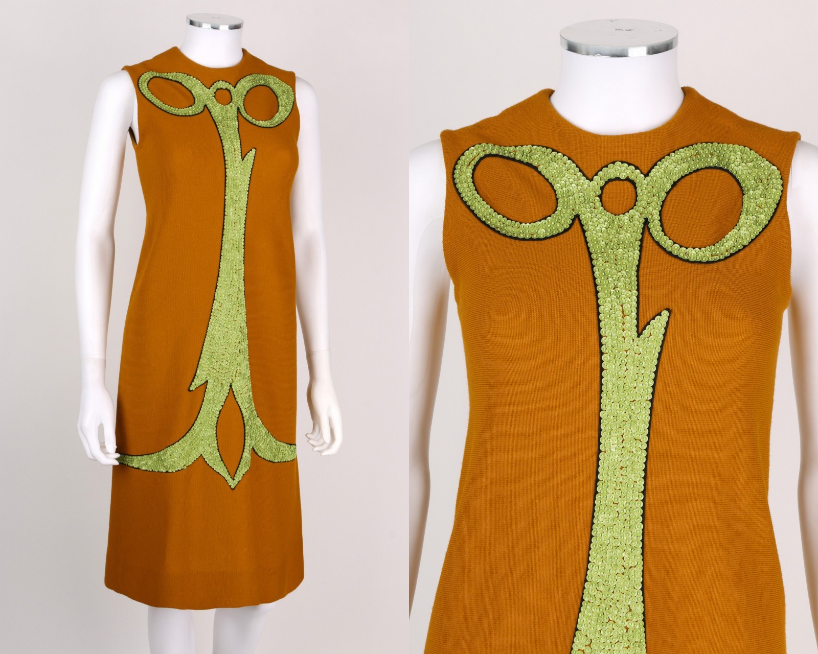 ALEXANDER&rsquo;S c.1960&rsquo;s Deep Goldenrod Sequin Embellish Mod Sleeveless Shift Dress