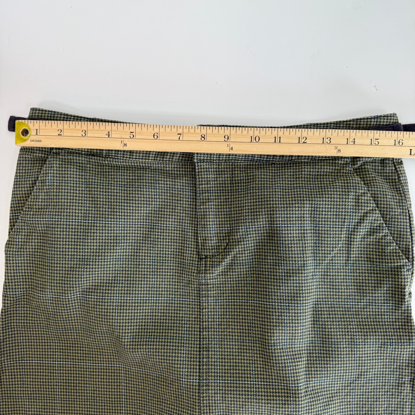 Volcom Gals Green Houndstooth Plaid Mini Skirt Size 11 Cotton Skater Y2K Grunge