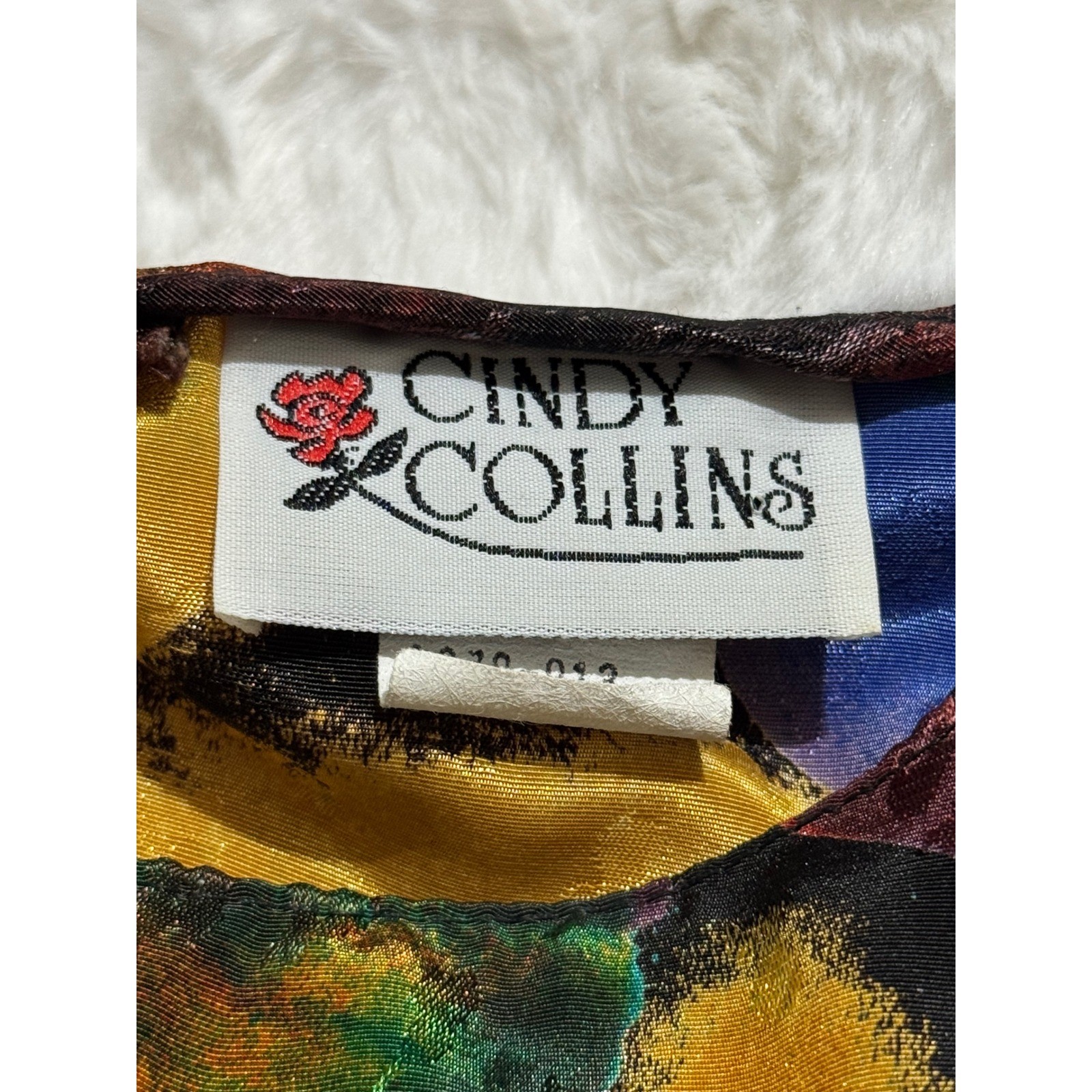 Vintage Cindy Collins Abstract Art Print Blouse Top USA Made Large Colorful 90s