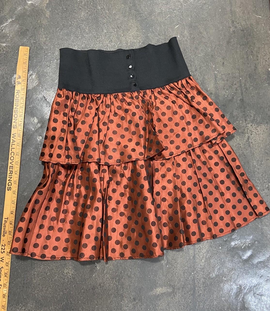 Vintage 80’s Betty & Sheila POLKA DOT METALLIC BRONZE tiered cute RUFFLE SKIRT