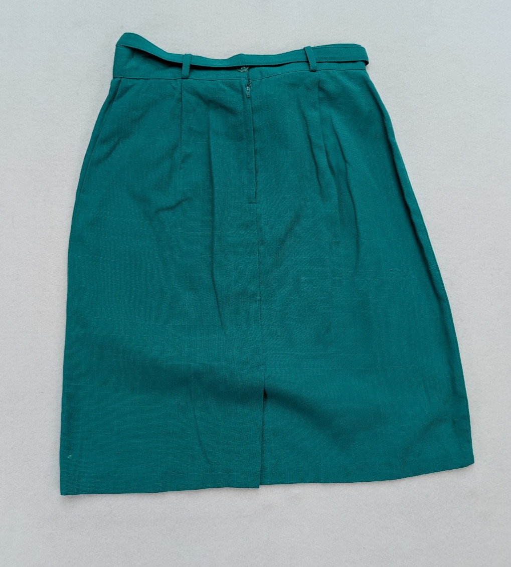 Vintage 80s Women&rsquo;s Skirt Suit Size 16 Green Double-Breasted Belt