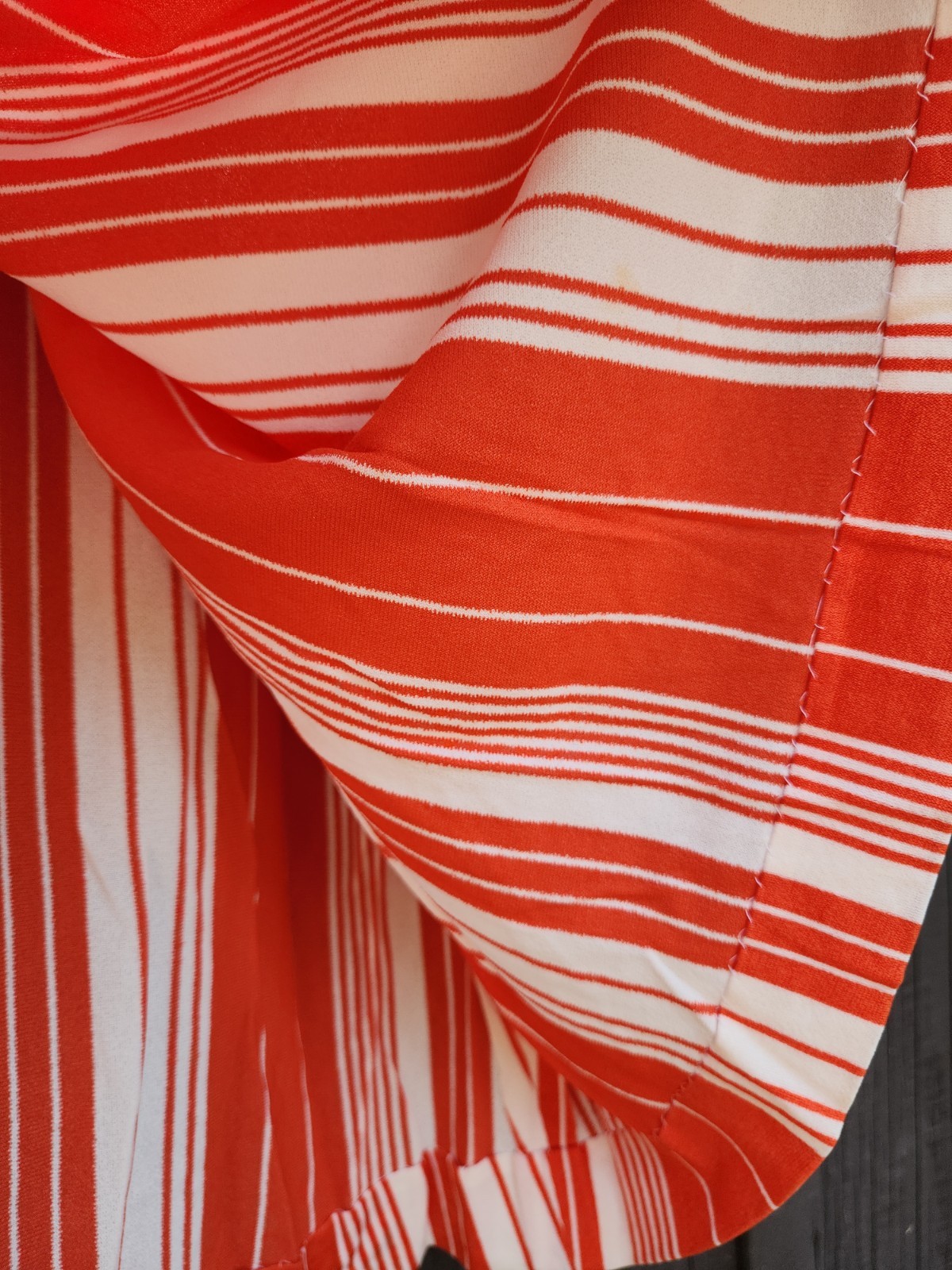 70s Handmade Orange White Stripe Silky Double Knit Polyester Dress Womens XL-1X