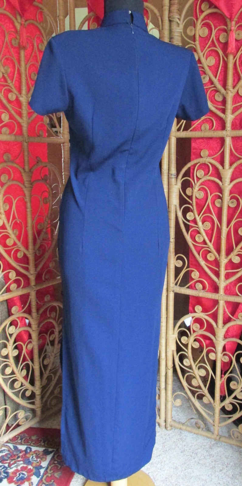 Vietnamese Cheongsam Midnight Blue Velvet Dress Polyester Glitter Special Occa