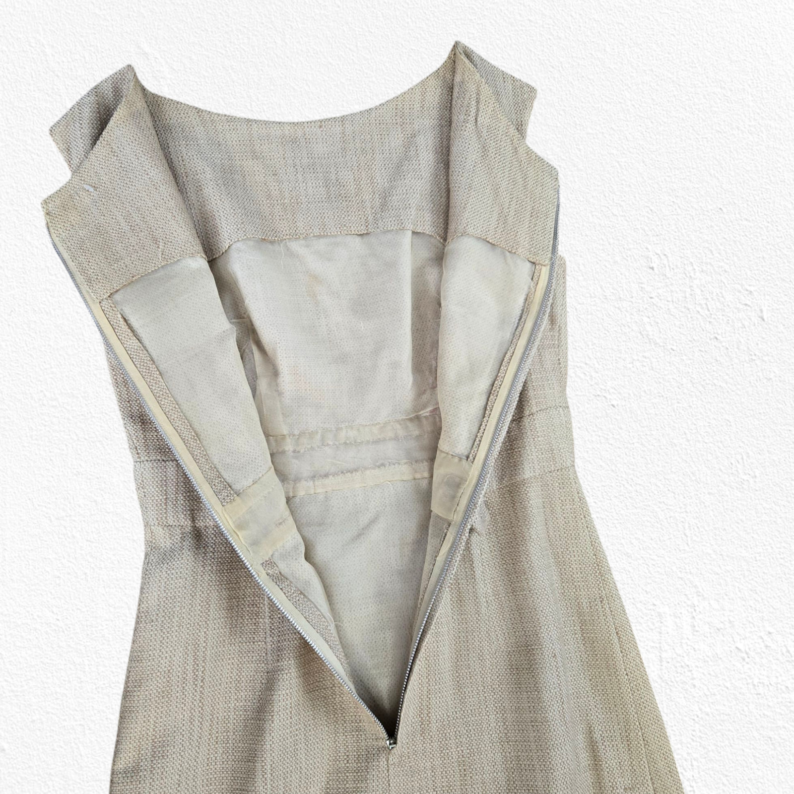 50s Vintage Adele Simpson Beige Tweed Blazer Sheath Classic Dress Set Size 2
