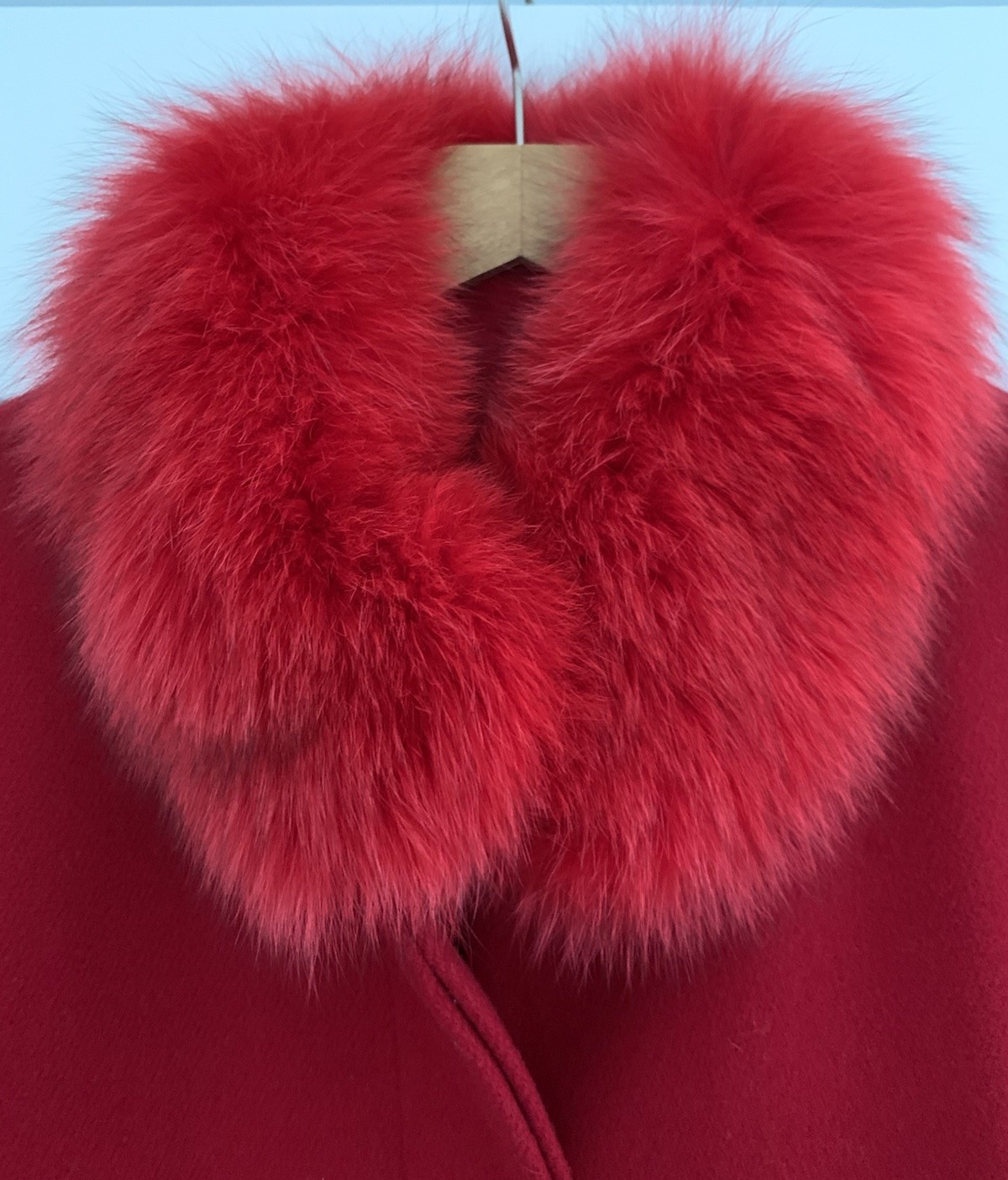 Vtg Classic Marvin Richards Wool Coat, Fox Fur Trim, Red Sz 16 USA