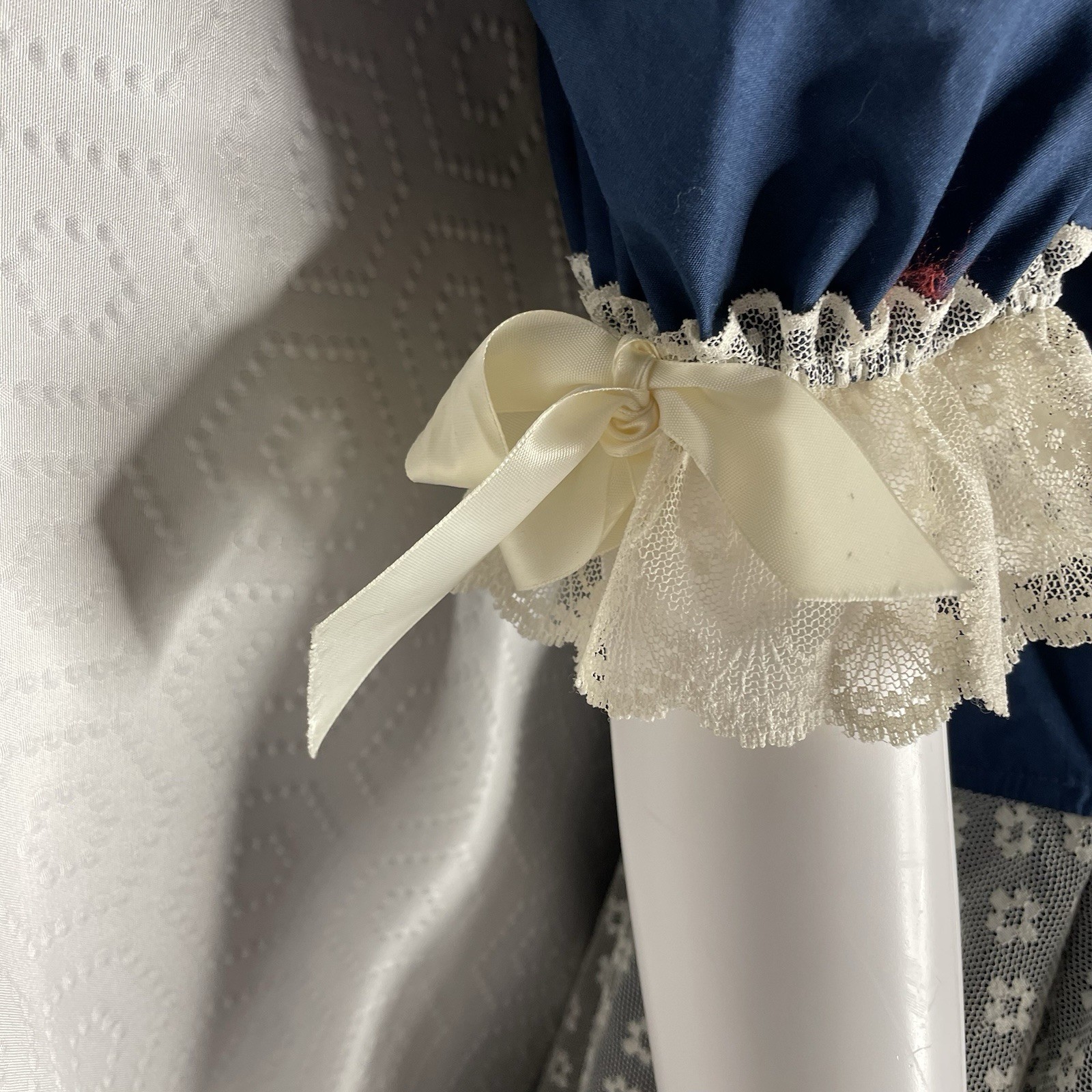 Partners Please Malco Modes Square Dance Dress 14 Blue White Lace Vtg Prairie