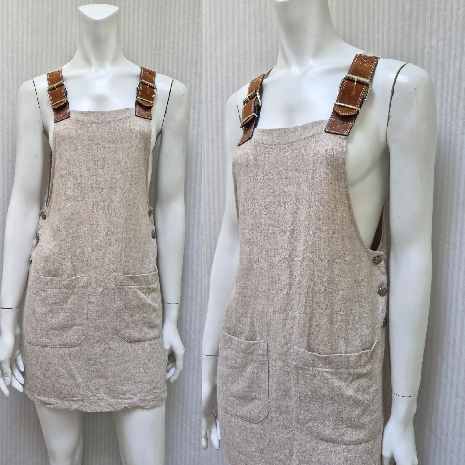 Vintage ALL THAT JAZZ Beige Pinafore Dress with Buckle Straps – Size S – EUC