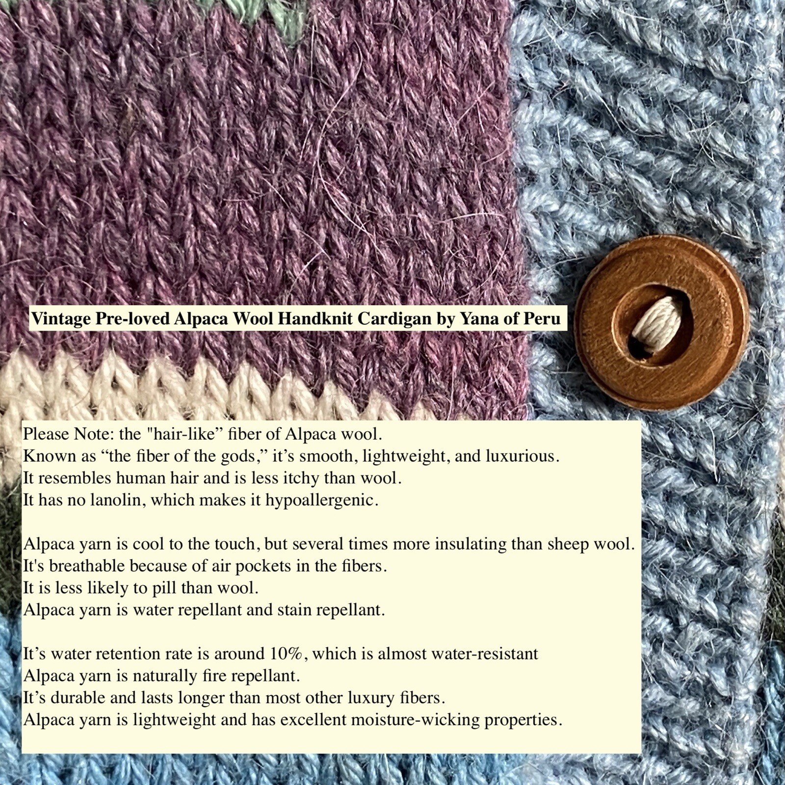 100% Alpaca Wool $250 Vintage Peruvian Cardigan Handmade by Yana, SZ L/XL, EUC