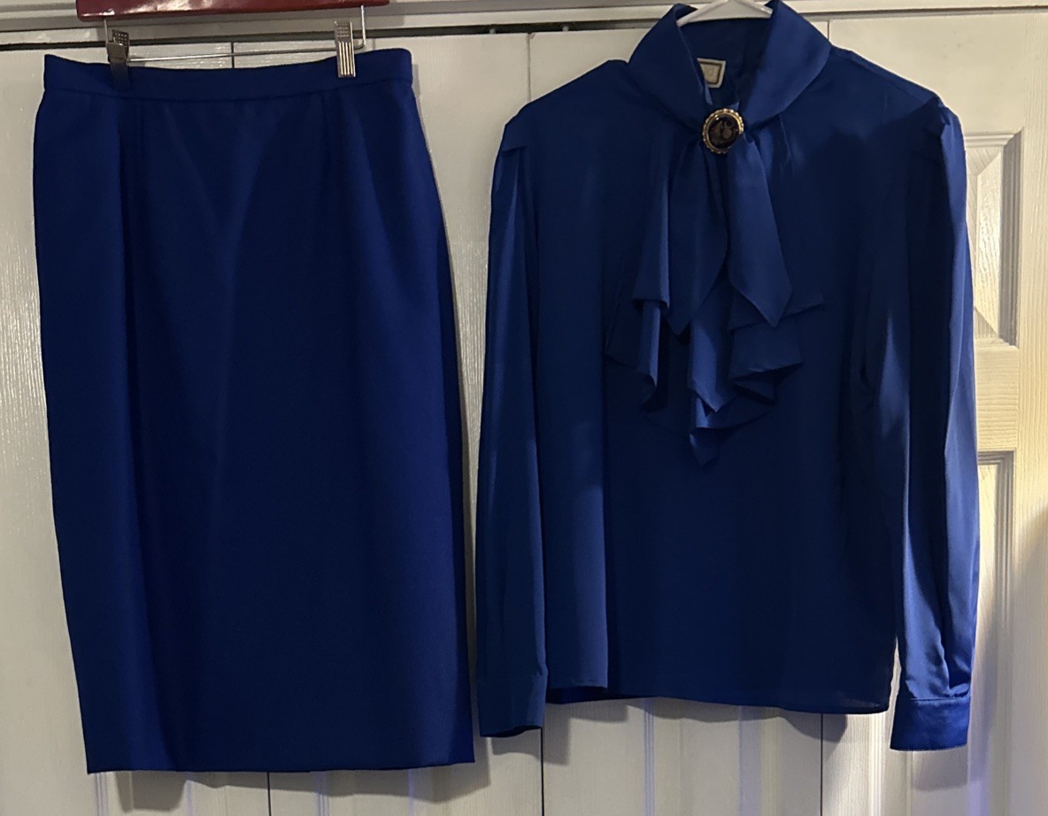 Rare 3 Piece Mansfield England Vintage Wool Leather Skirt Suit Vintage Blue