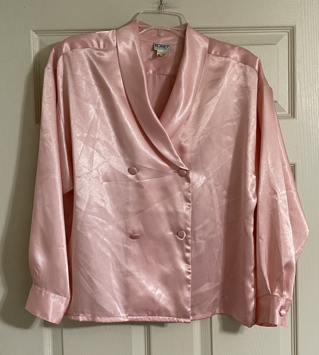 Vtg Koret Blouse Women&rsquo;s Sz 12 Peach Orange Satiny Polyester Double-Breasted