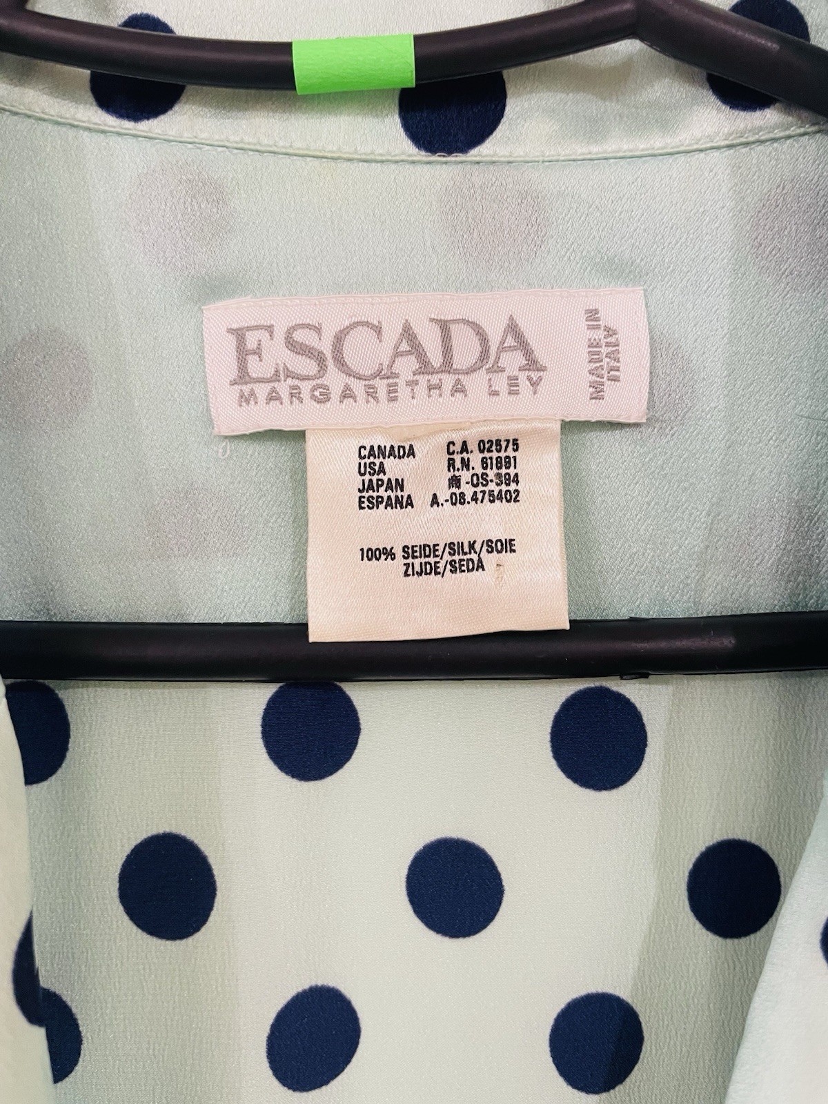 Vintage Escada by Margaretha Ley Silk Dress Polka Dot Pattern Made in Italy