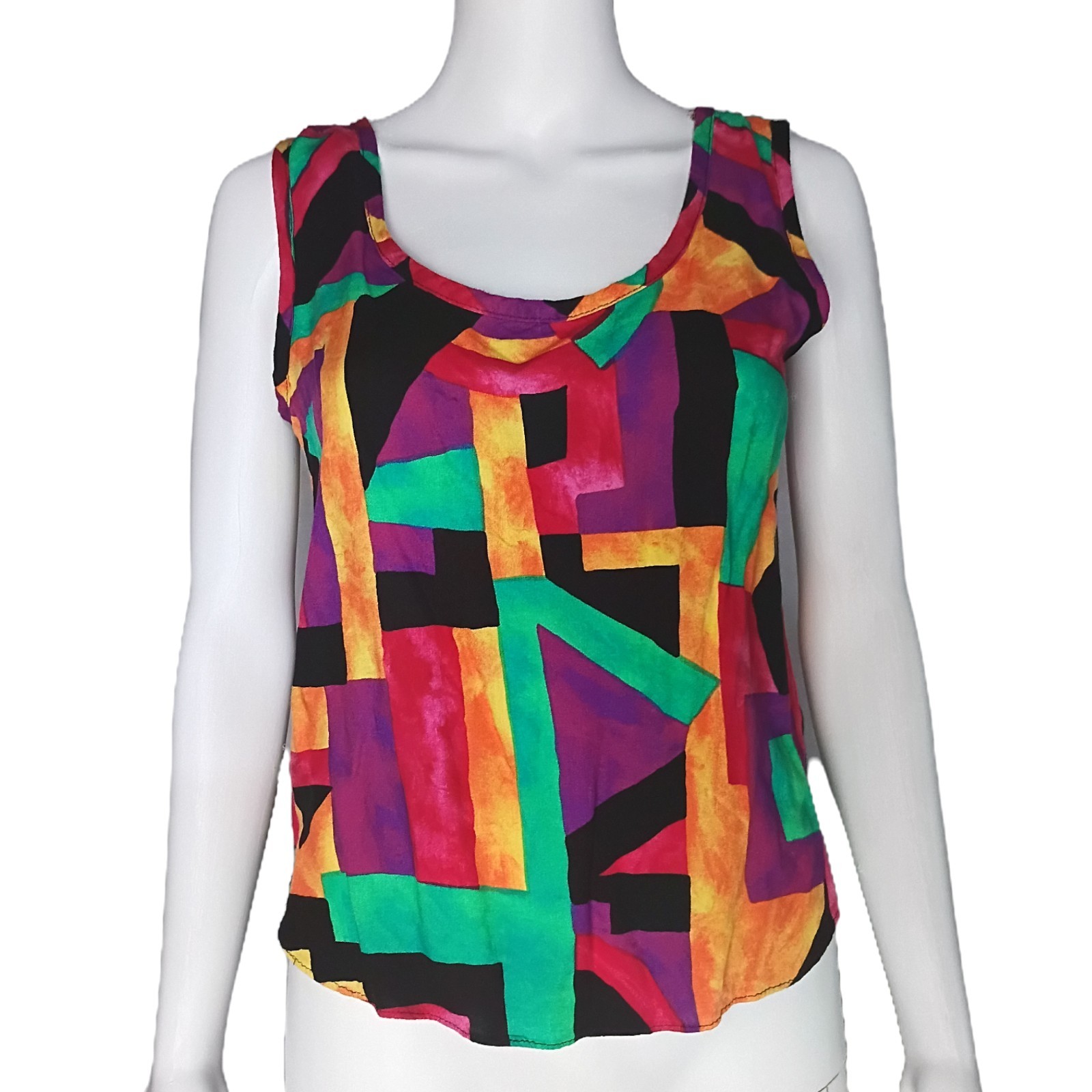 VTG 90s Melissa Robyn Multicolor Geometric Print Scoop Neck Tank Top Made USA Lg