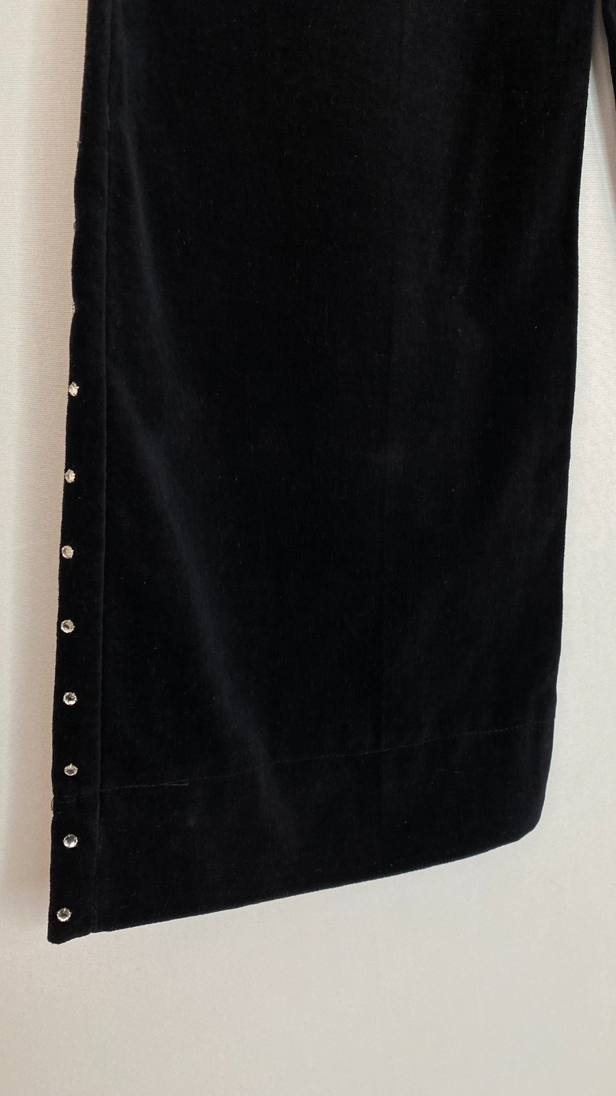 Vintage 1960s black velveteen wide leg pants S rhinestones high waist cotton