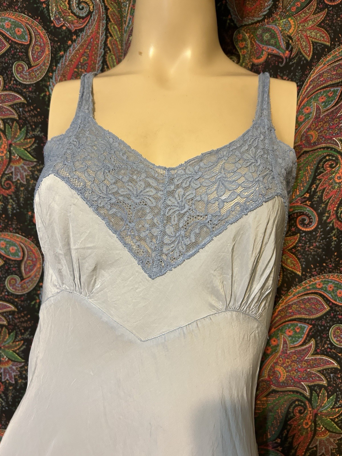 Vintage Elysee 1950&rsquo;s Blue Satin Empire Slip Nighty Lingerie (32-34)