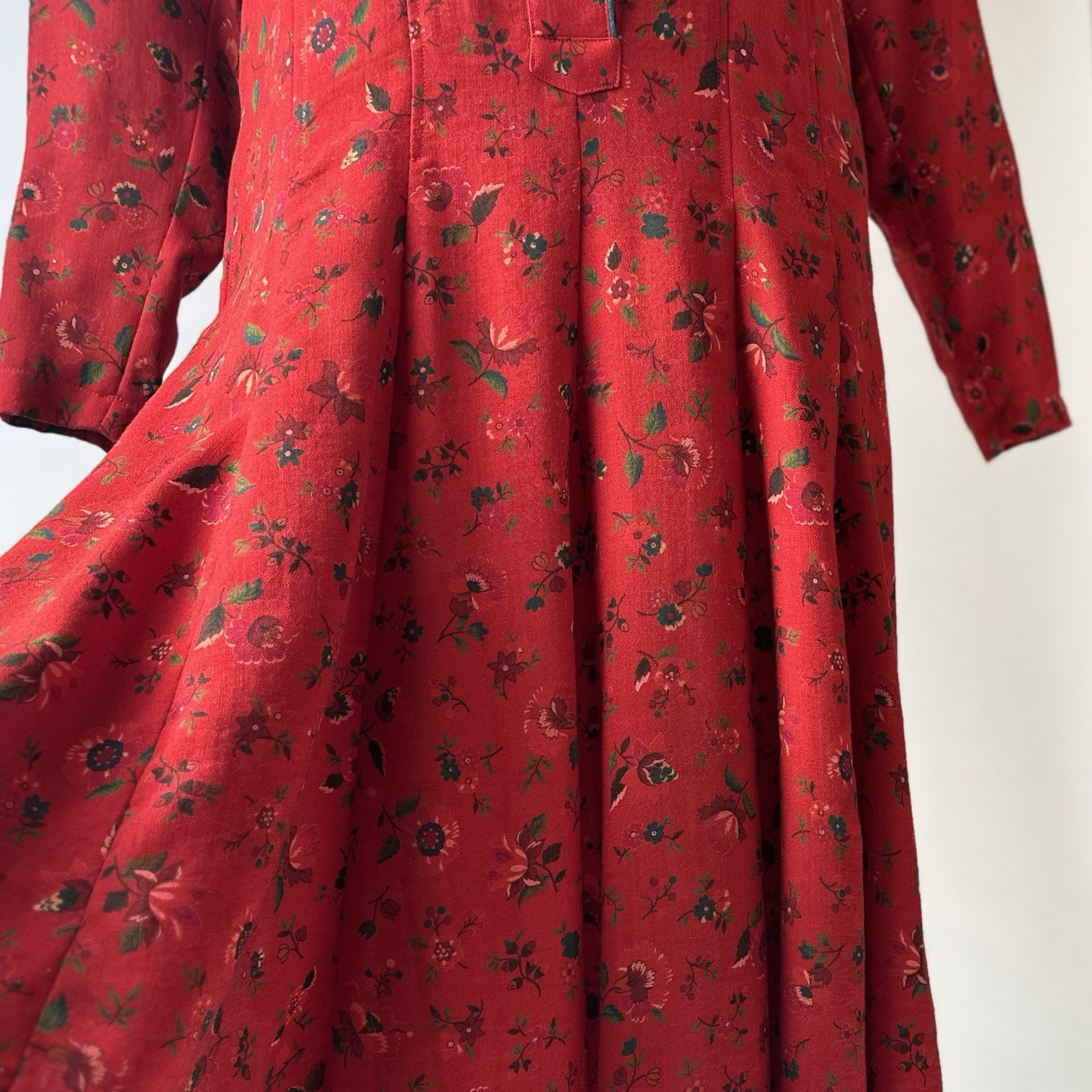 80s KENZO Vintage Wool Challis Folkloric Floral Dress Made in France Size 36/S