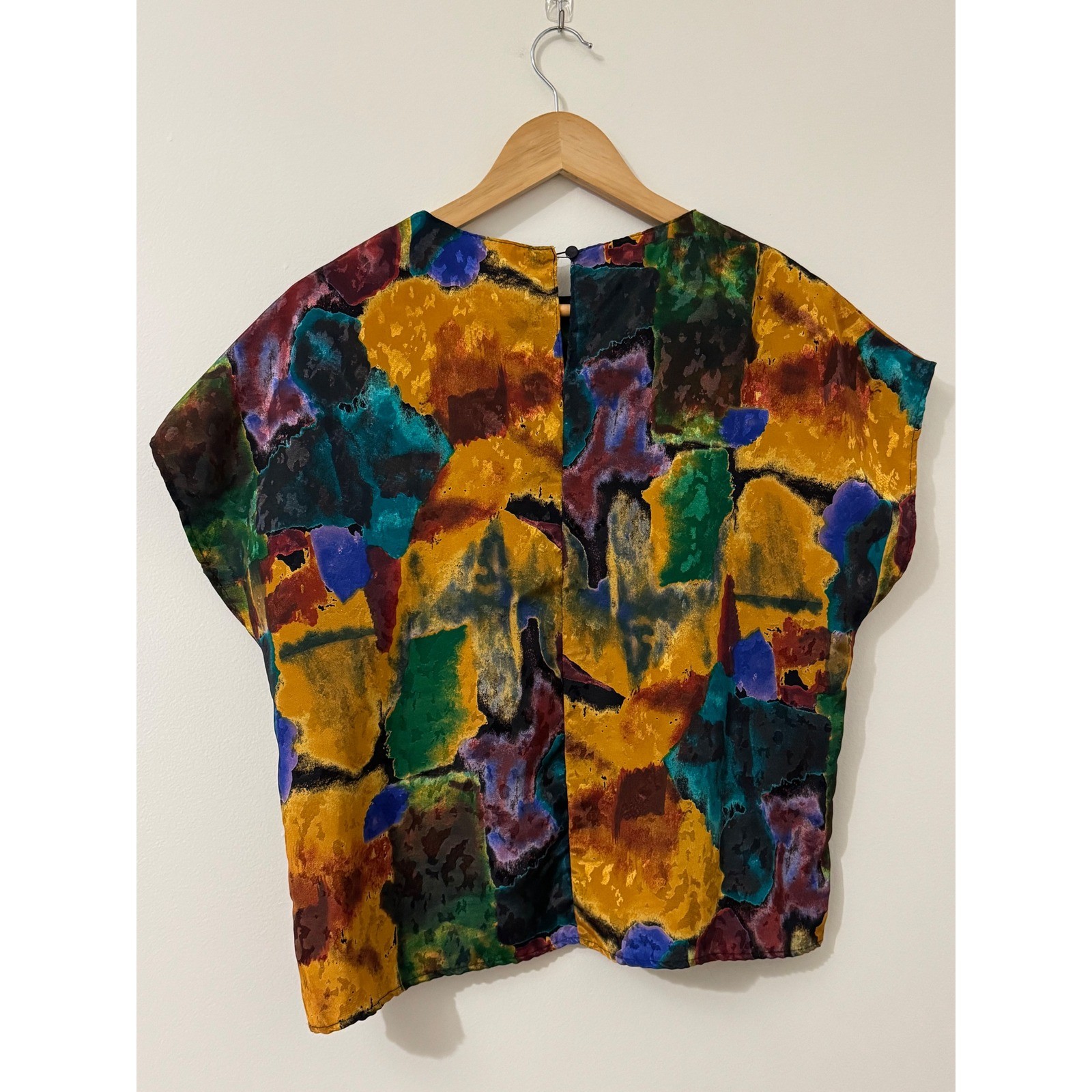 Vintage Cindy Collins Abstract Art Print Blouse Top USA Made Large Colorful 90s