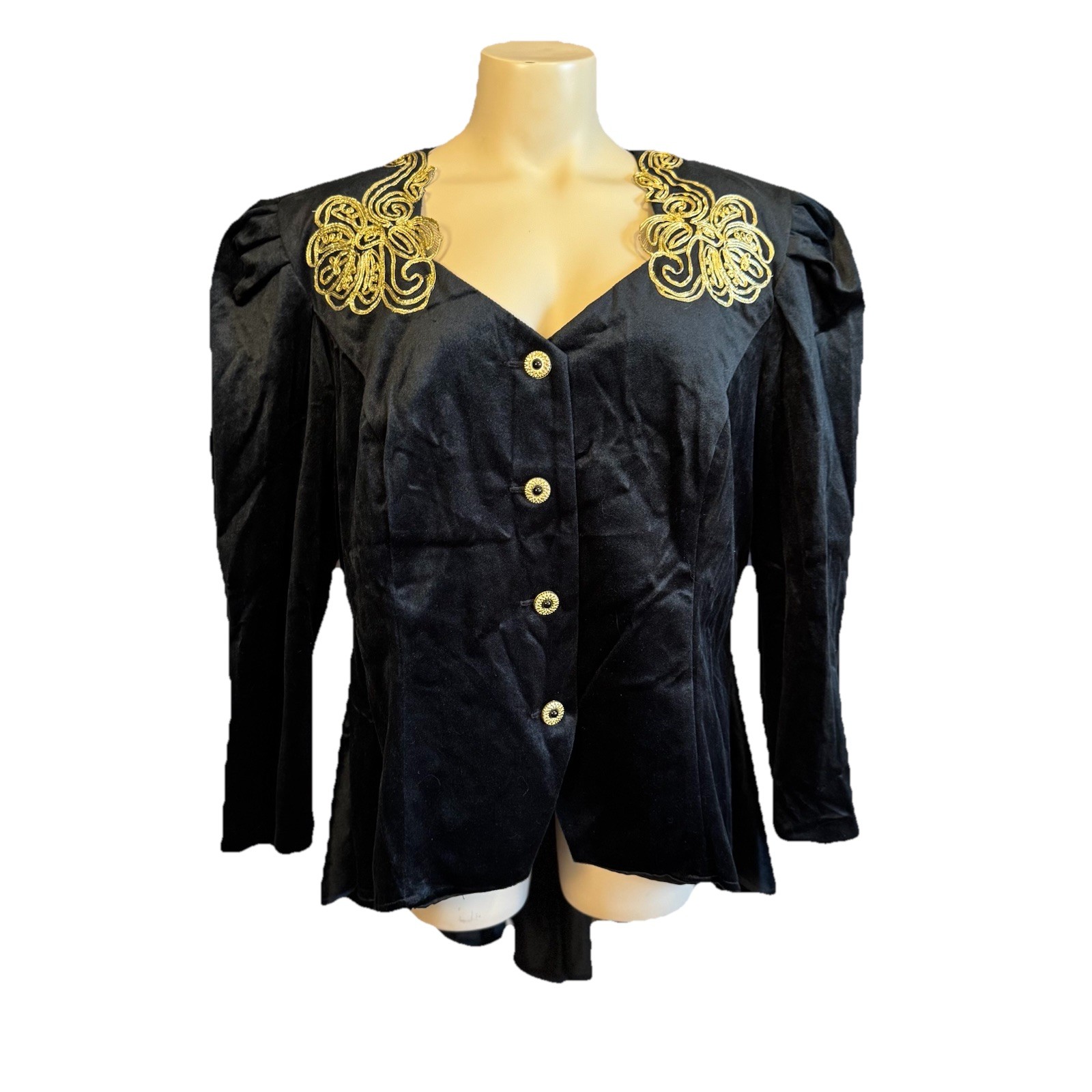 Black Peplum Cosplay Jacket XL Gold Accents Shoulder Pads Renaissance Victorian