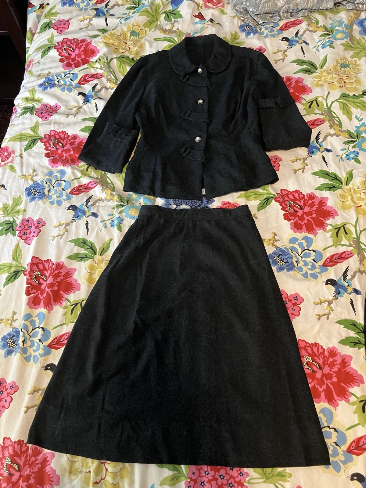 1940’s Style Vintage Black A-line Skirt, And Matching Peplum Jacket