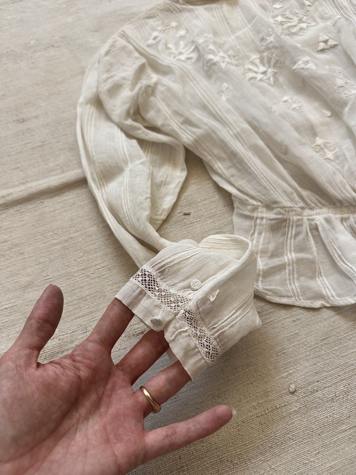 Victorian Edwardian Antique White Cotton Blouse Handmade Women’s XXS