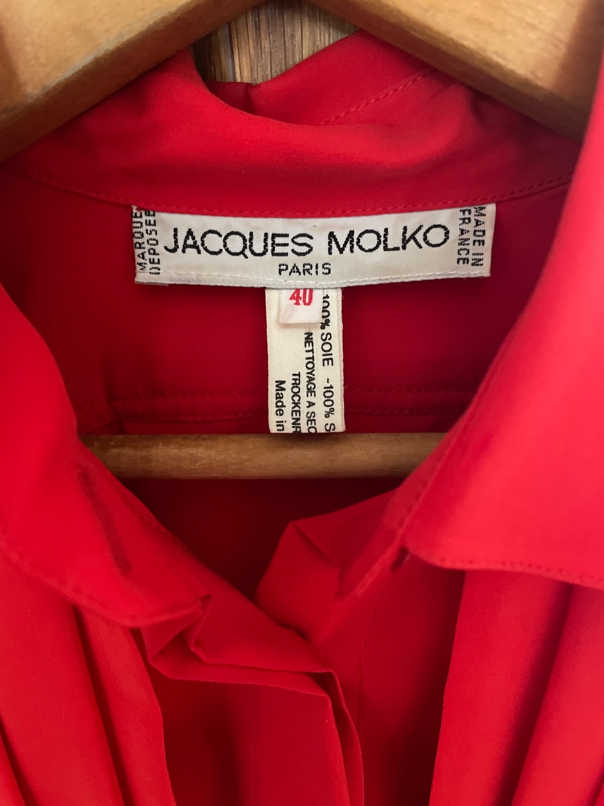 Jacques Molko Paris Vintage Red 100% Silk Top Lux Designer 1980&rsquo;s – 1990&rsquo;s RARE!