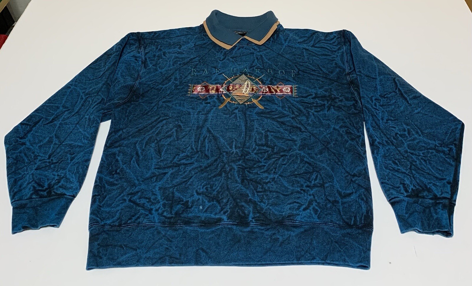 Vtg Bar Harbor Maine USA 90s Collared Sweatshirt Pullover Spell Out M