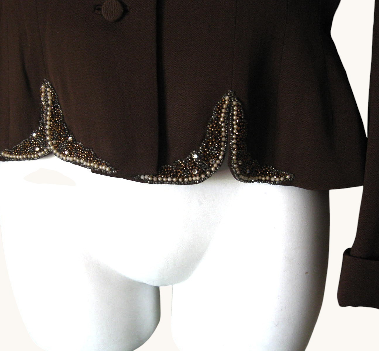 Sequin/Faux Pearl Trimmed 1940s Jacket; Size 4-5/Small; Flaws/Costume/Photos