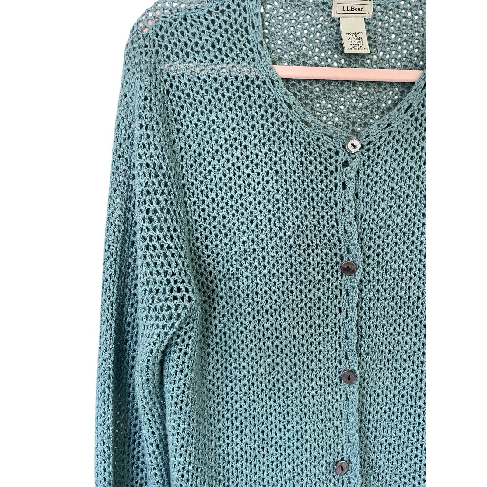 L.L. Bean Vintage Cottage core Open Knit Cardigan Woman Size Large cotton blend