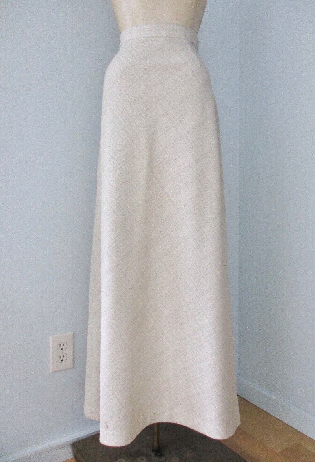 Vtg 70s white silver sparkle maxi A-line hostess skirt textured diamond grid 16