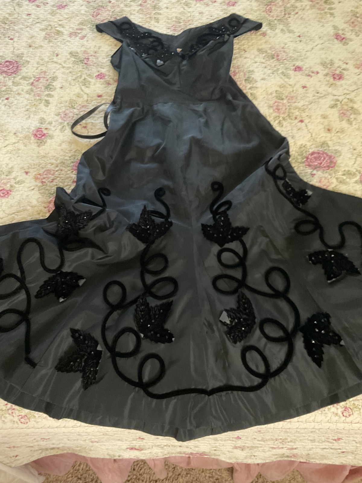 Vtg. Black Satin Taffeta Dress Whimsigoth Dark Fairycore Gothic Henry A Conder