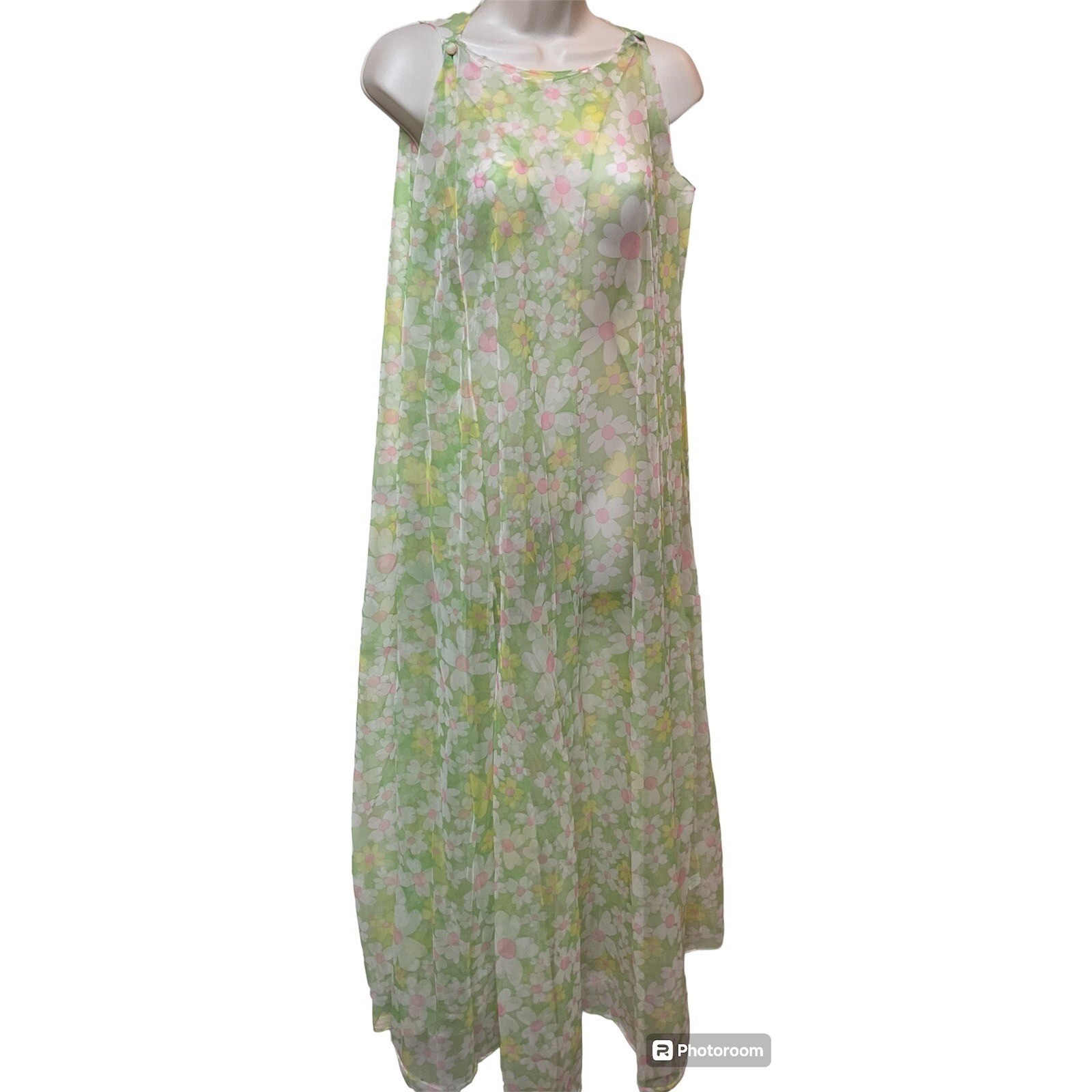 Vintage Van Roalte Hostess Dress Coverup Sheer Daisy Groovy Mod Size Small Rare