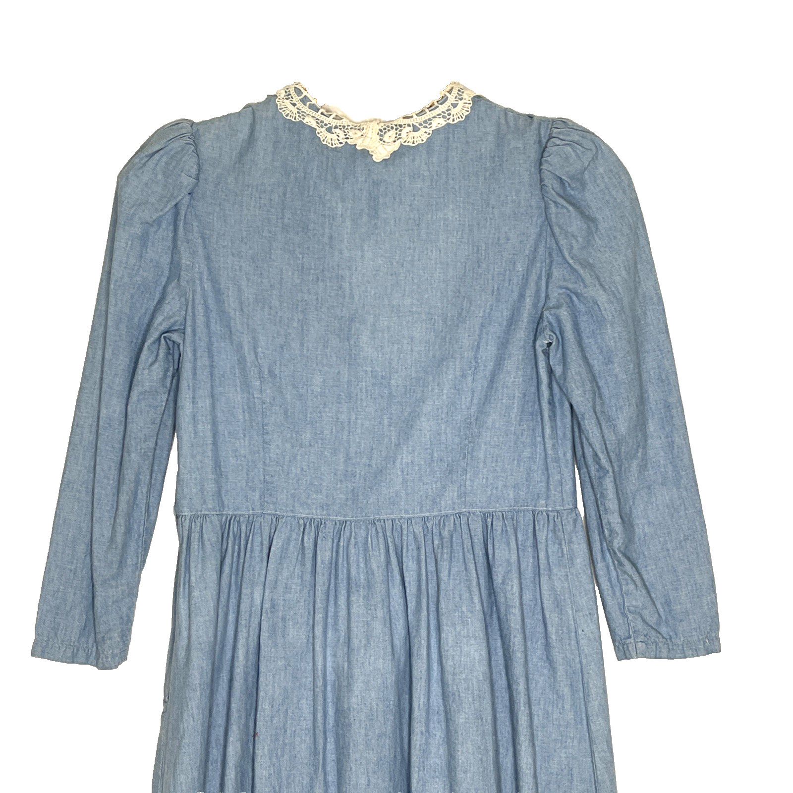 Vtg. Cottagecore Teacher Librarian Modest Dress w/Lace Collar Light Blue Sz 10