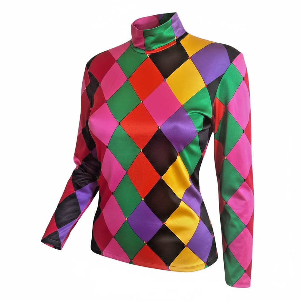 Vintage 90s Emanuel Ungaro Harlequin Silk Top Bright Diamond Print Rare