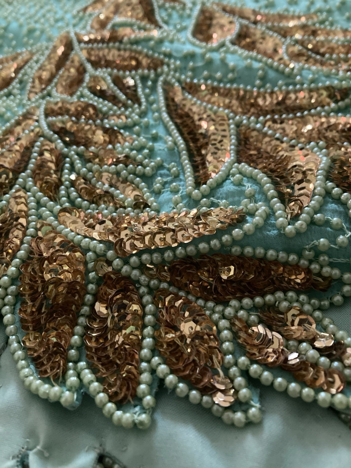 Vintage Silk Beaded Top Large Creative Touch Made In India Green And Copper