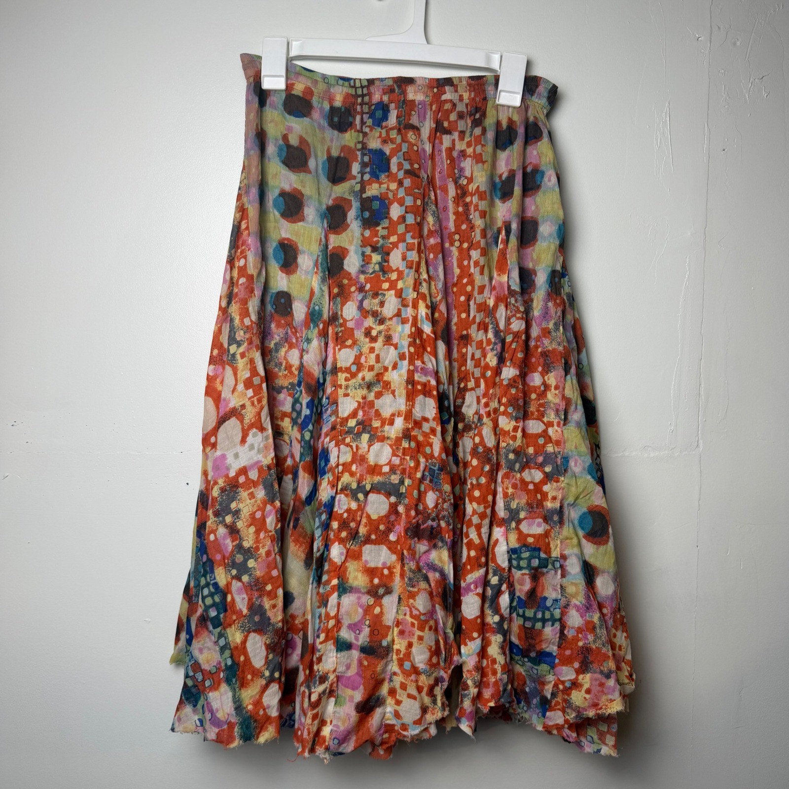 VTG Sandy Starkman Boston Proper Midi Skirt Fairy Eclectic Raw Dyed Patchwork XS