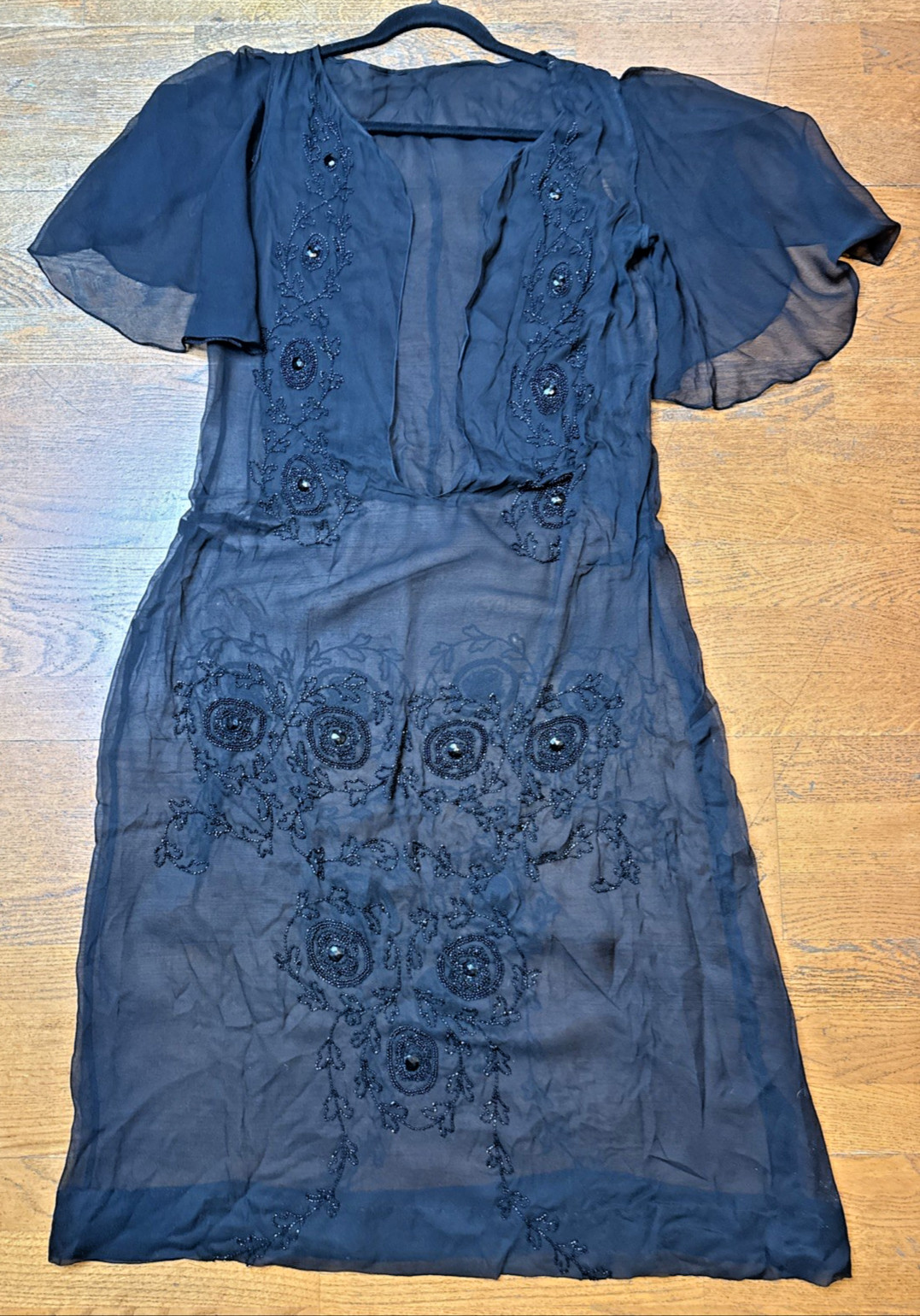 Antique 1920s Beaded Silk Chiffon Flapper Dress – Authentic Art Deco Tabard