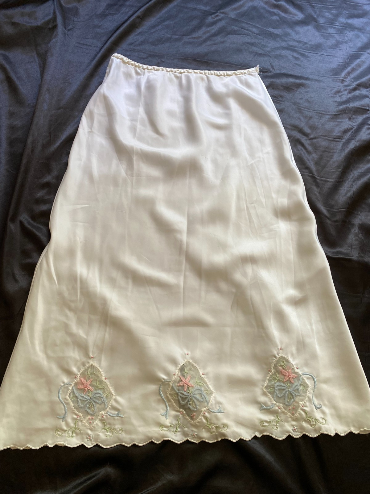 Vintage 1960s Odetta Barsa White Embroidered Skirt Slip Boho Milkmaid Small