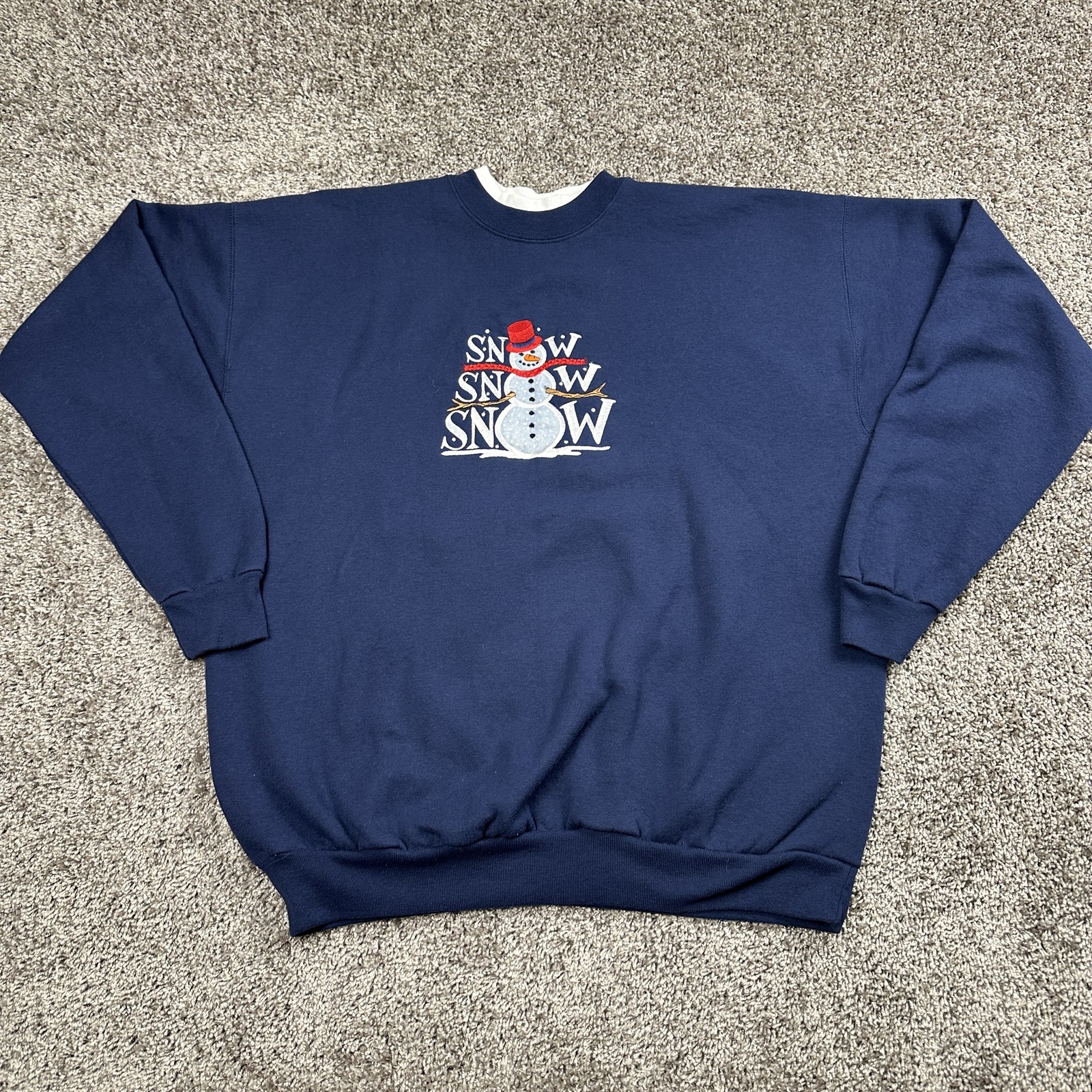 VTG MCC Womens Snowman Sweatshirt Large Embroidered Holiday Cozy Whimsical