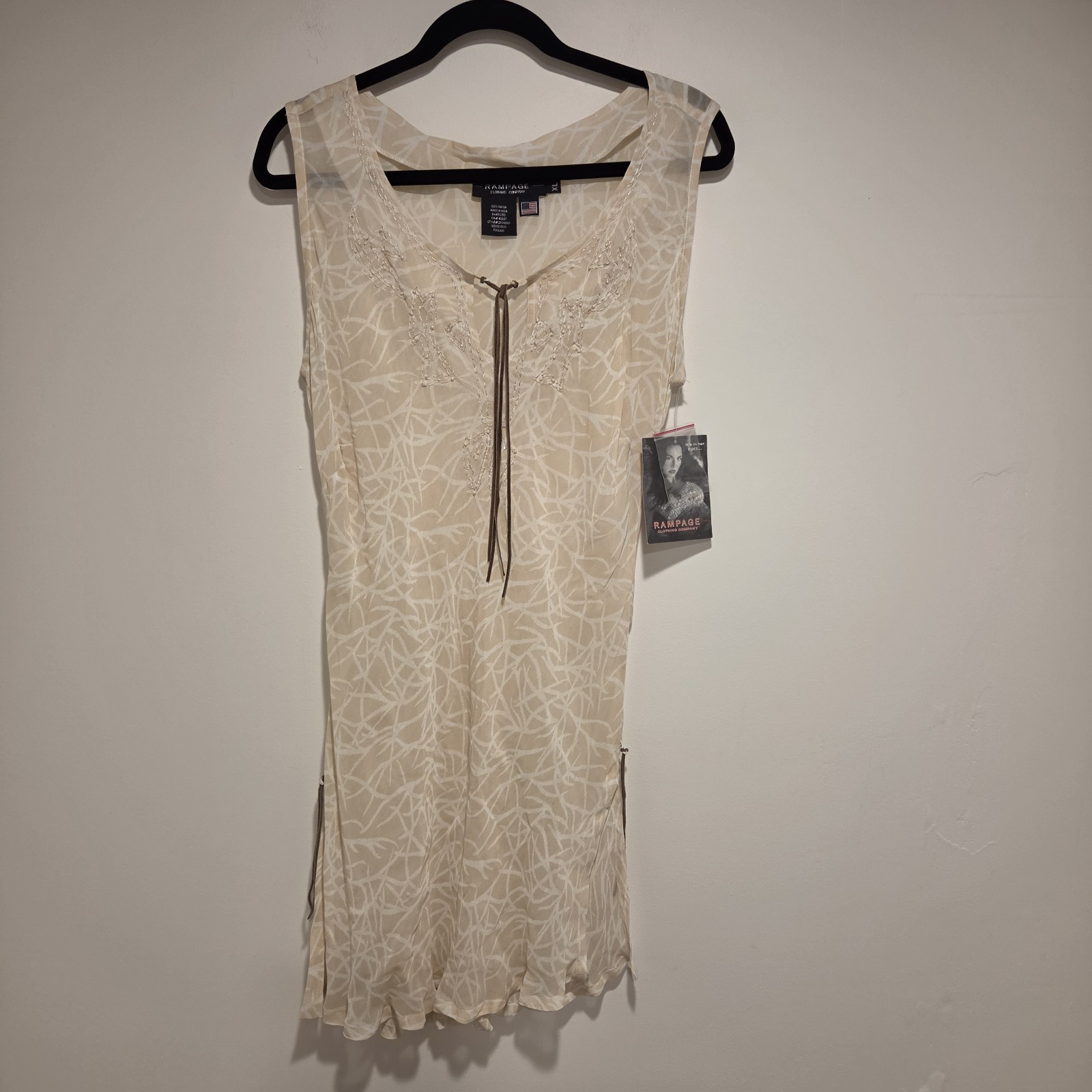 Vintage Deadstock 90s Y2K Festival Party Dress XL Sheer Beaded Western Boho Gyps