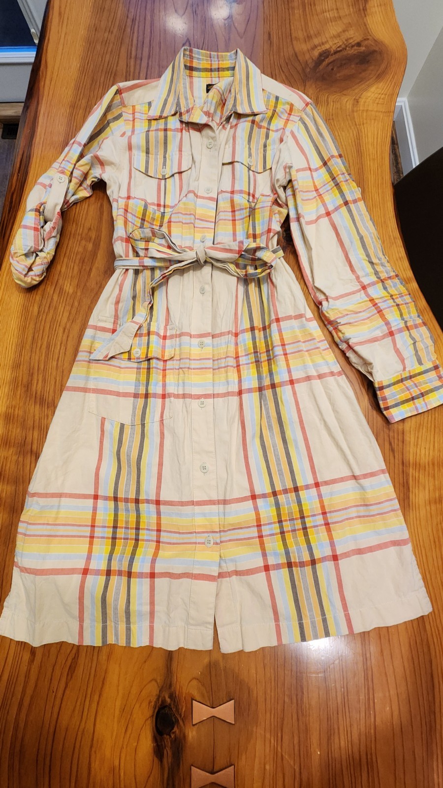 Vintage L L Bean Plaid Shirt Dress Women&rsquo;s Size 6 Long Sleeve Button Up