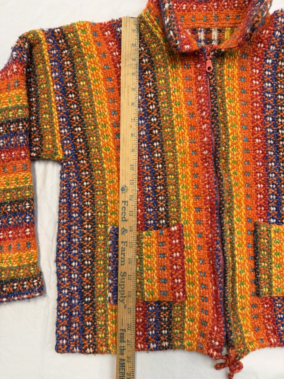Ecuador Hand Knitted Full Zip Sweater Cardigan Handmade Rainbow Women’s SM / MED