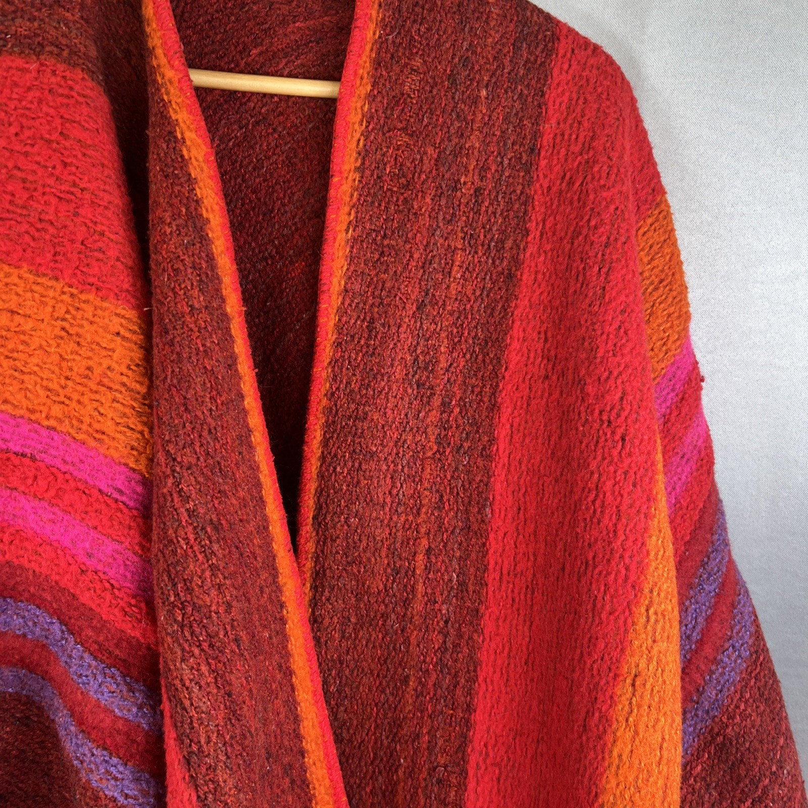 Vintage Roxa Ltd Mixed Wool Poncho Cape Colombian Red Orange Purple