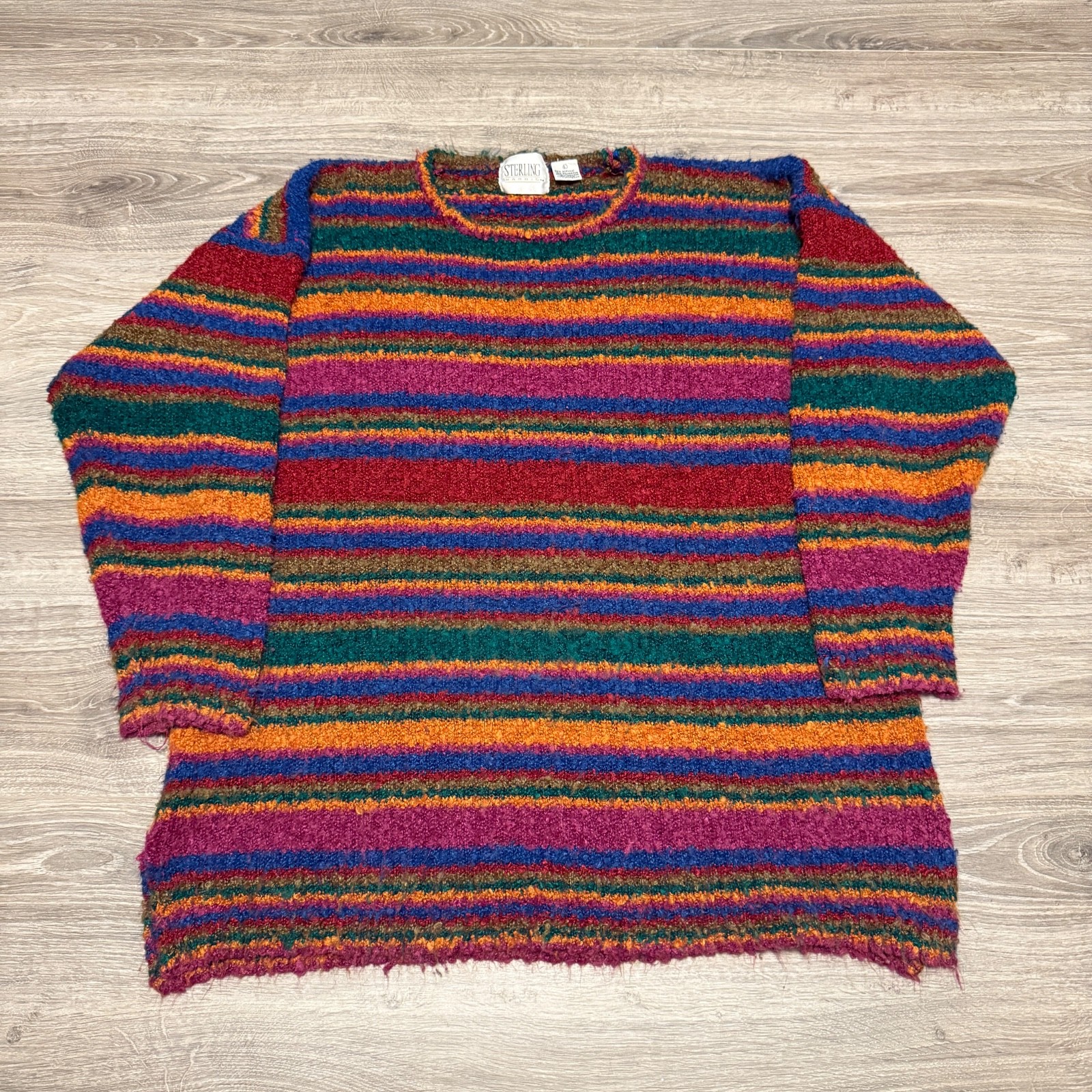 Vintage 80s Striped Fuzzy Coogi Style Grandma Sweater Adult Size Large Colorful