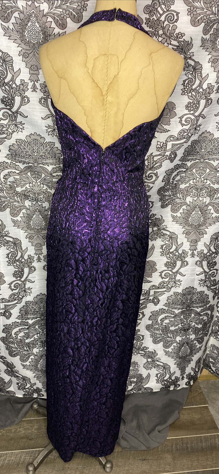 Vintage Flirtations Alfred Angelo Black Purple Metallic Formal Dress USA 5/6 EUC